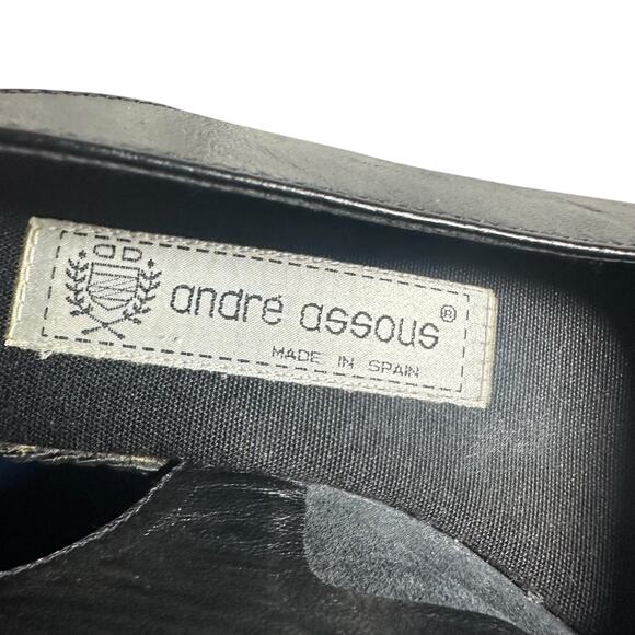 Andre Assous Black Leather Slingback Espadrille Wedge Sandals Size 8M - Picture 6 of 11
